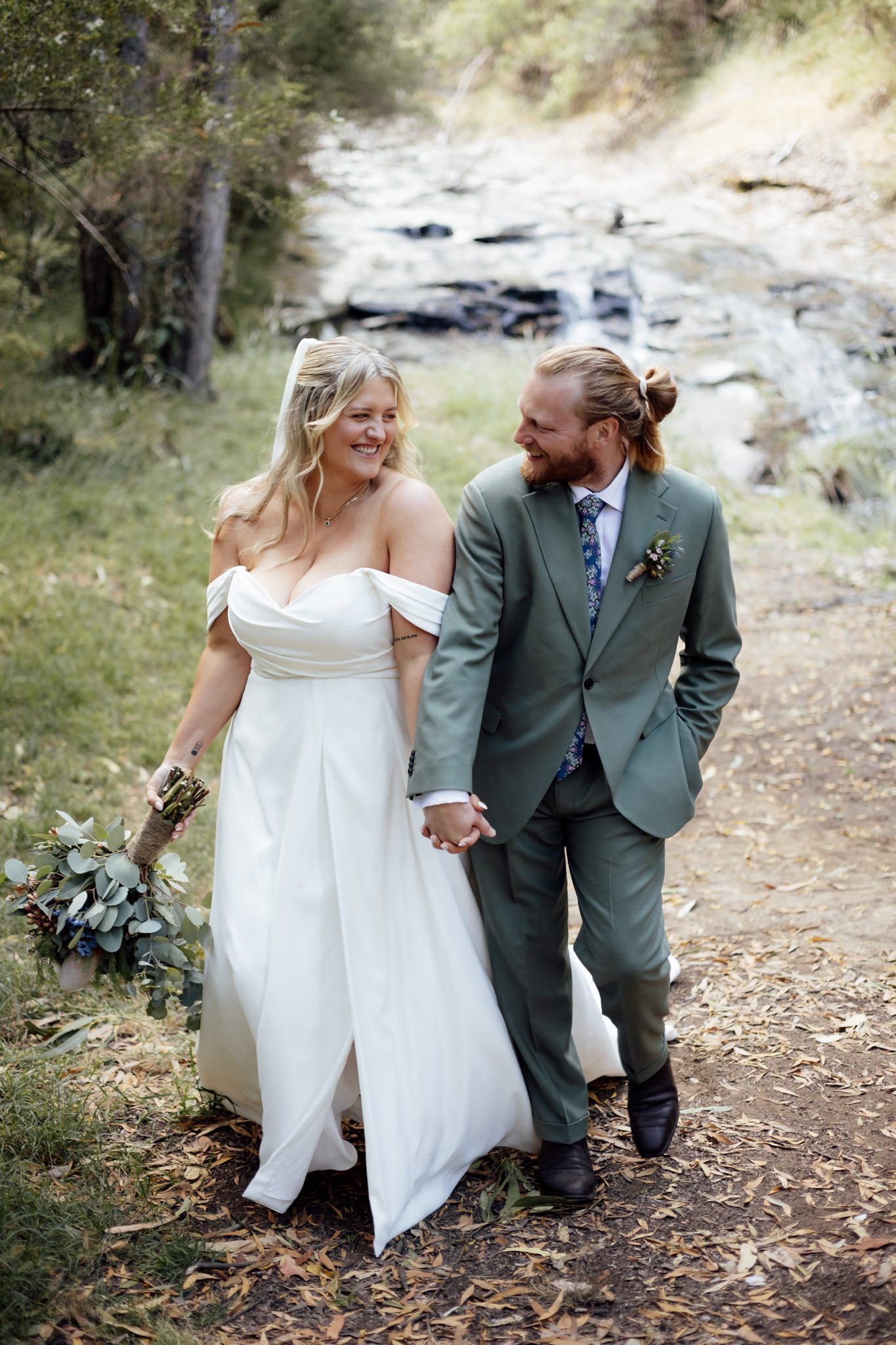 Micro wedding ceremony at Stony Creek waterfall, Lorne