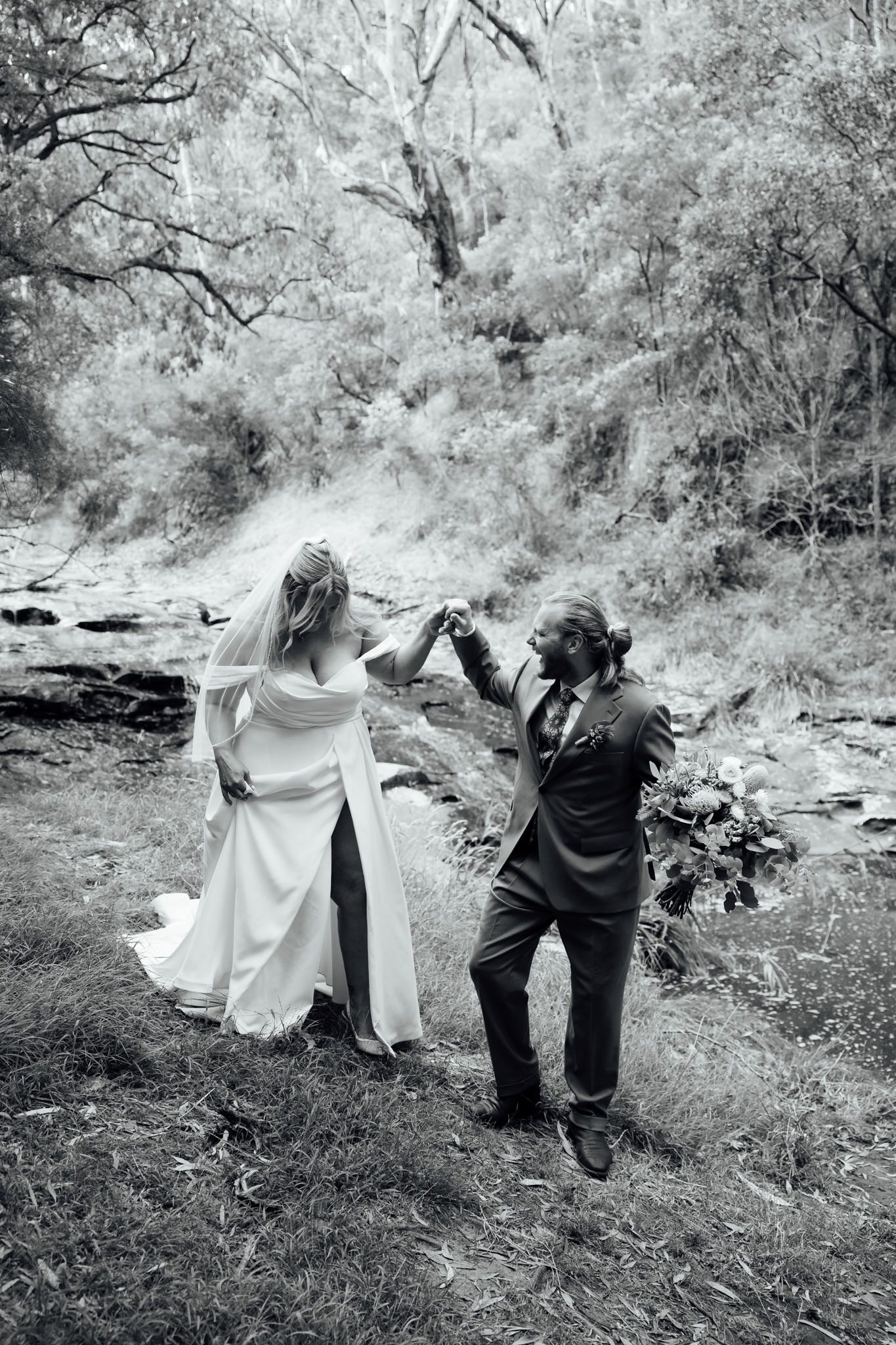 Micro wedding ceremony at Stony Creek waterfall, Lorne